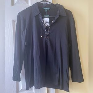 Ralph Lauren black lace up v-neck top